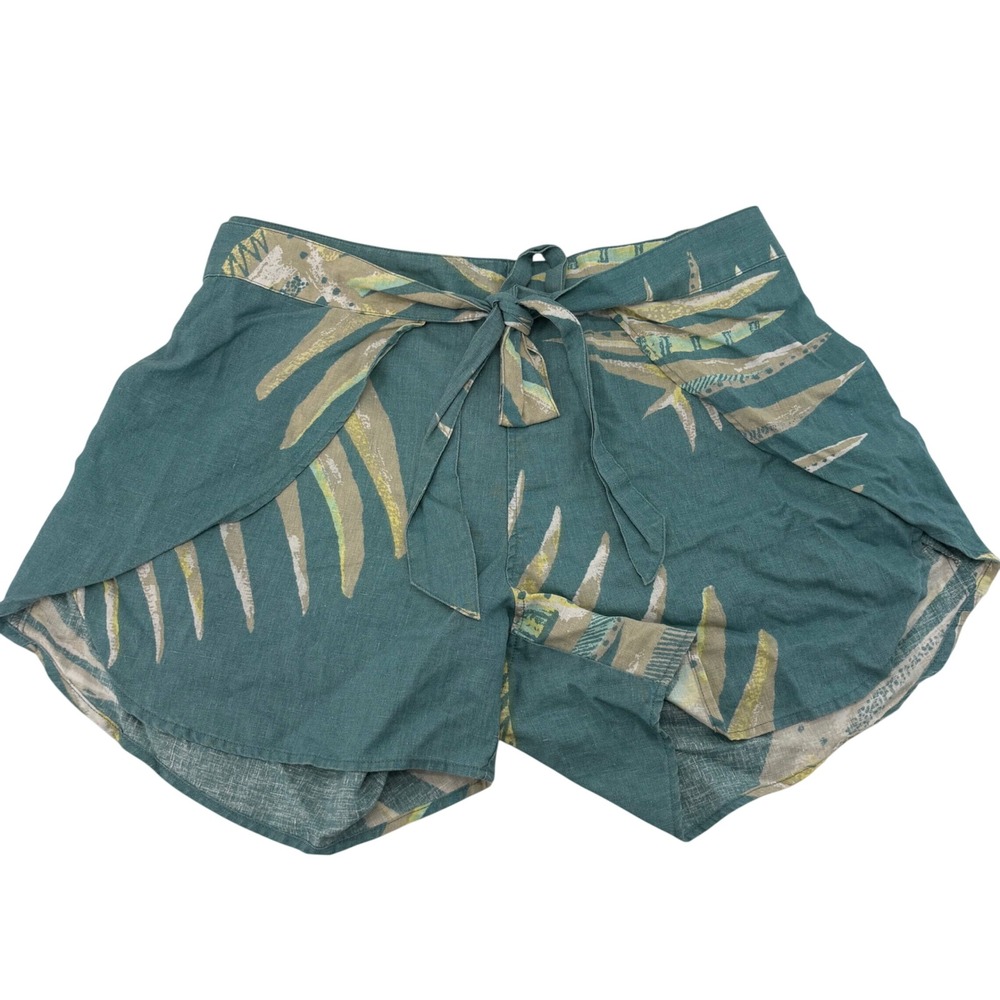 Patagonia Worn Wear Hemp Tencel Tropical Palm Print Tulip Wrap Shorts Teal M